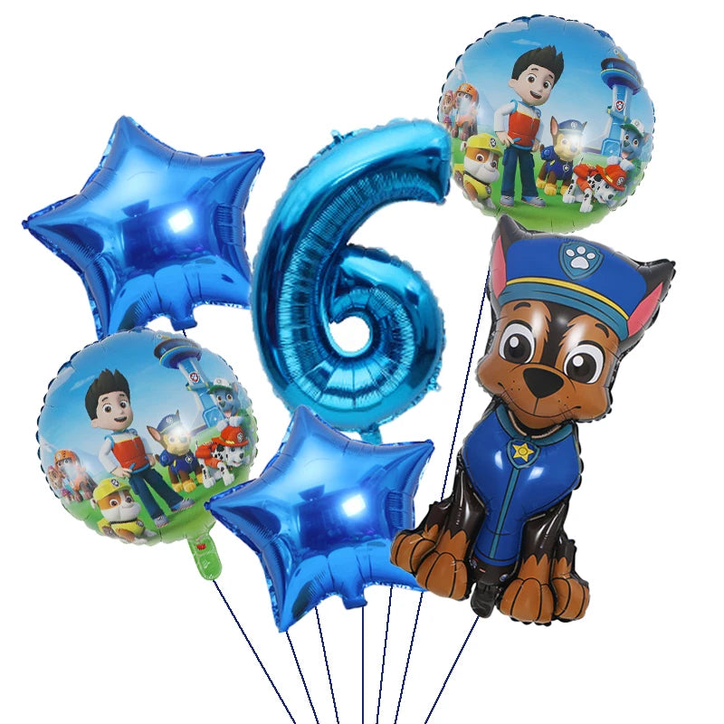 1Set Cartoon Paw Patrol Ryder Birthday Decoration - Aluminum Film Balloon Set Dog Chase Skye Marshall - Party Supplies Children Toys-Blue 6pcs 6-