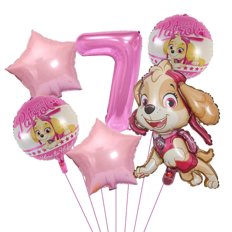 1Set Cartoon Paw Patrol Ryder Birthday Decoration - Aluminum Film Balloon Set Dog Chase Skye Marshall - Party Supplies Children Toys-Pink 6pcs 7-