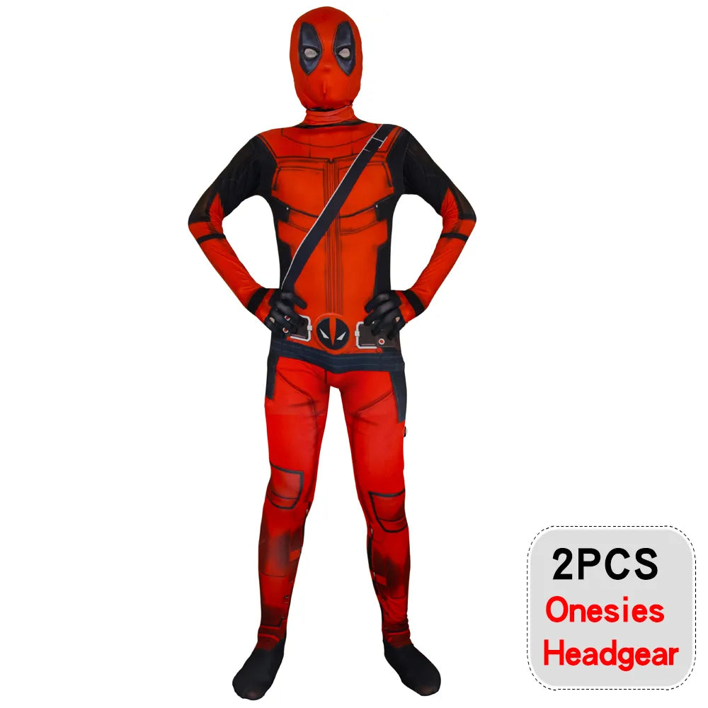 Anime Kids and Adults Superhero Deadpool Cosplay Costumes - Bodysuits with Attached Mask Suits for Halloween Party, Suitable for Boys and Girls-ZA-317-110(100-110cm)-