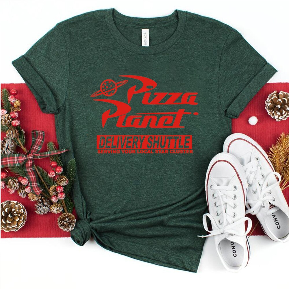 Pizza Planet Shirt - Vacation T-Shirt - Retro Television And Video - 1990s Garment-Dark Green-S-