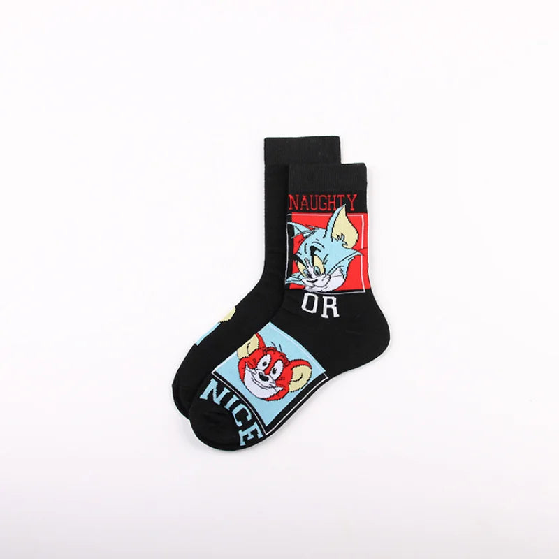 Cute Tom and Jerry Anime Sock Cartoon Figure Socks Cotton Male Fashion Trend Tube Socks Adult Sports Long Socks Birthday Gift-12-