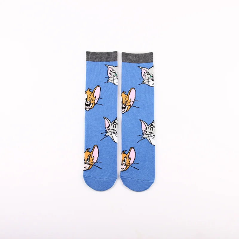 Cute Tom and Jerry Anime Sock Cartoon Figure Socks Cotton Male Fashion Trend Tube Socks Adult Sports Long Socks Birthday Gift-11-