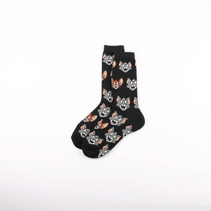 Cute Tom and Jerry Anime Sock Cartoon Figure Socks Cotton Male Fashion Trend Tube Socks Adult Sports Long Socks Birthday Gift-9-