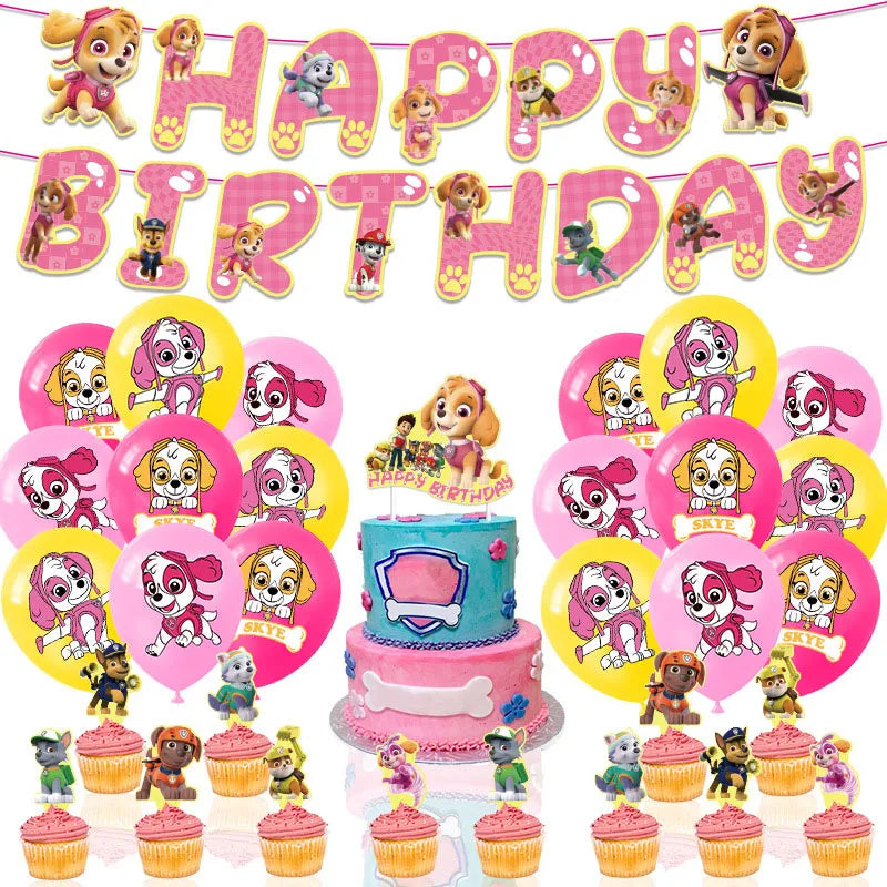 Paw Patrol Pink Birthday Skye Theme Party Decorations - Tableware Set Paper Plates Cups Napkins - For Kid Party Supplies Toy Gifts-32pcs-1set-Other-