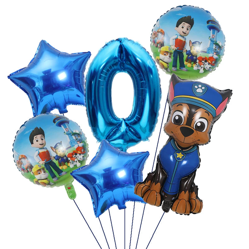 1Set Cartoon Paw Patrol Ryder Birthday Decoration - Aluminum Film Balloon Set Dog Chase Skye Marshall - Party Supplies Children Toys-Blue 6pcs 0-
