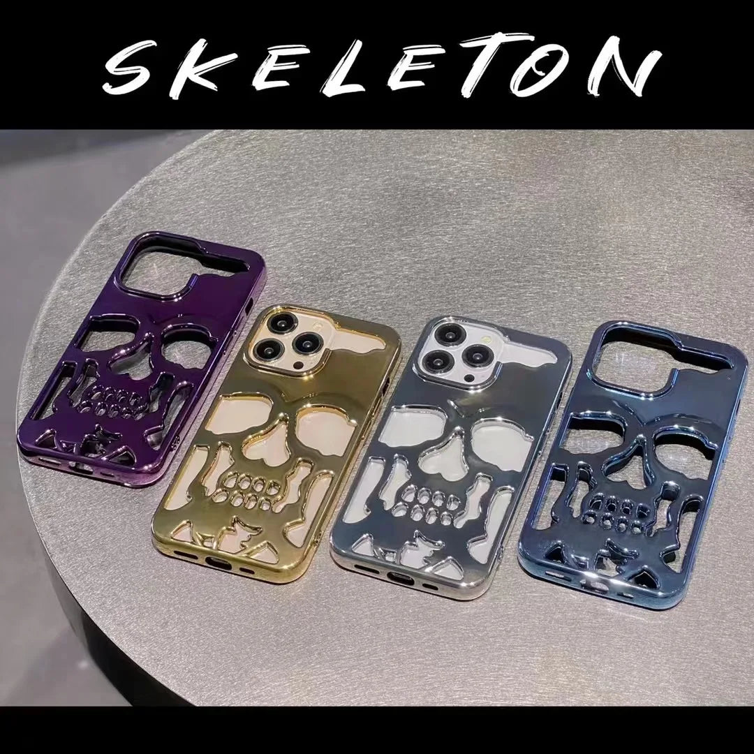 3D Hollow Skull Callous Phone Case - Luxury Plating Shockproof Ghostface Soft Cover - iPhone 15 14 ProMax Plus 13 12 11 Pro Max - All iPhone Models - Anime Fan Gift-