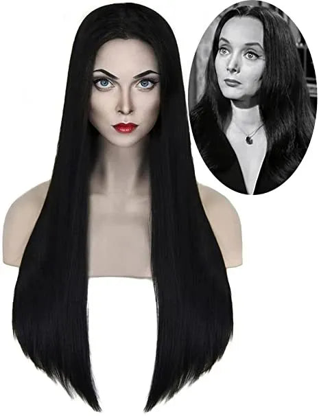Movie Cos Wednesday Addams Family Cosplay Wig - Homes Women Morticia Addams Hair Resistant Synthetic Gomez Beard Wigs Caps for Halloween-Mom Wigs B-One size-