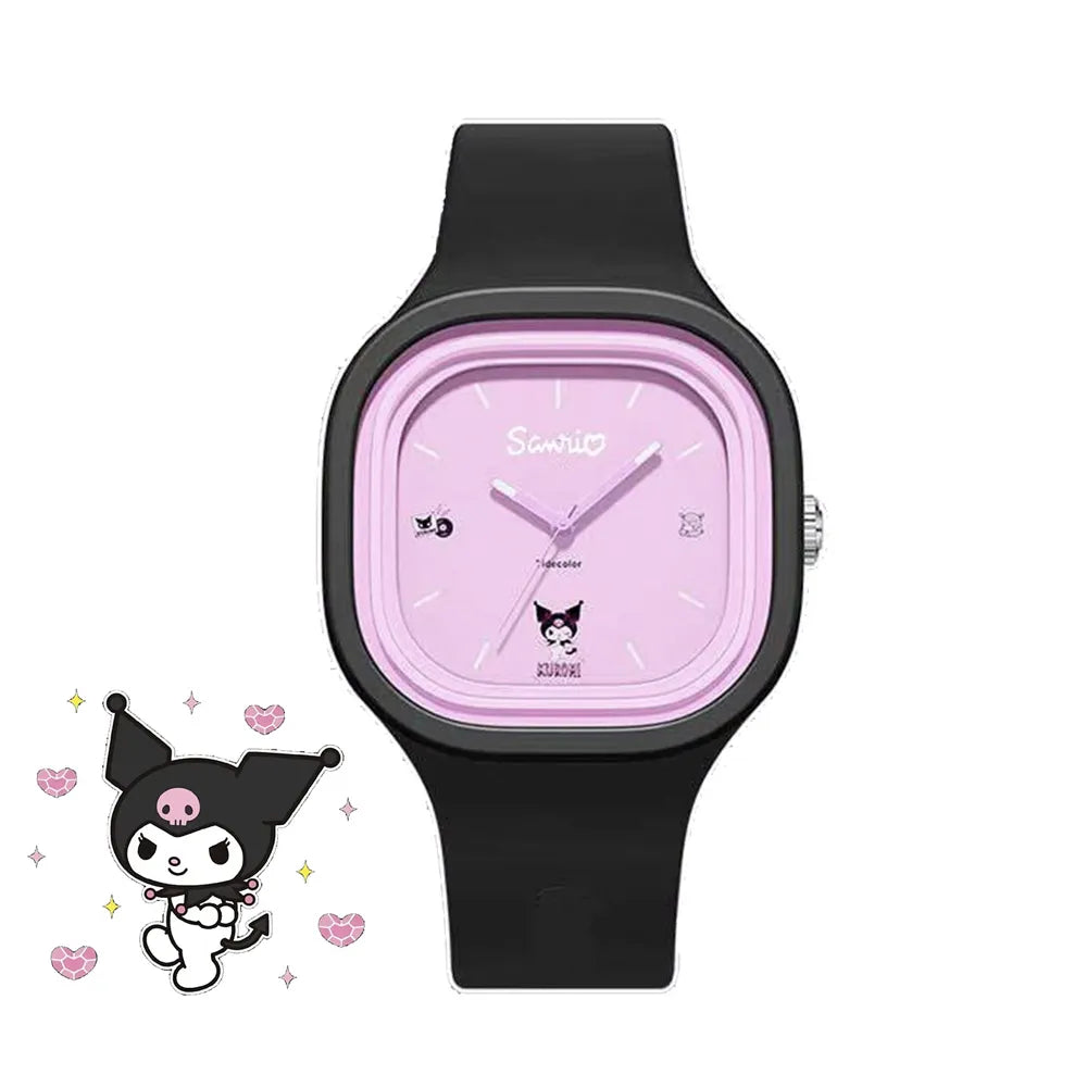 Sanrio Hello Kitty Watch Kuromi Cinnamoroll Silicone Strap Quartz Casual Cartoon Melody WristWatch Girls Children Birthday Gifts-Kuromi-
