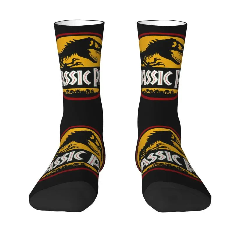 Jurassic Park Dinosaur Dress Socks - Fun Men's Unisex - Warm Comfortable 3D Printing Sci-Fi Fantasy Film Crew-5-Crew Socks-