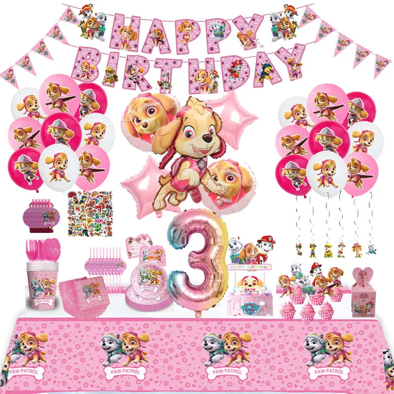 Paw Patrol Pink Birthday Skye Theme Party Decorations - Tableware Set Paper Plates Cups Napkins - For Kid Party Supplies Toy Gifts-