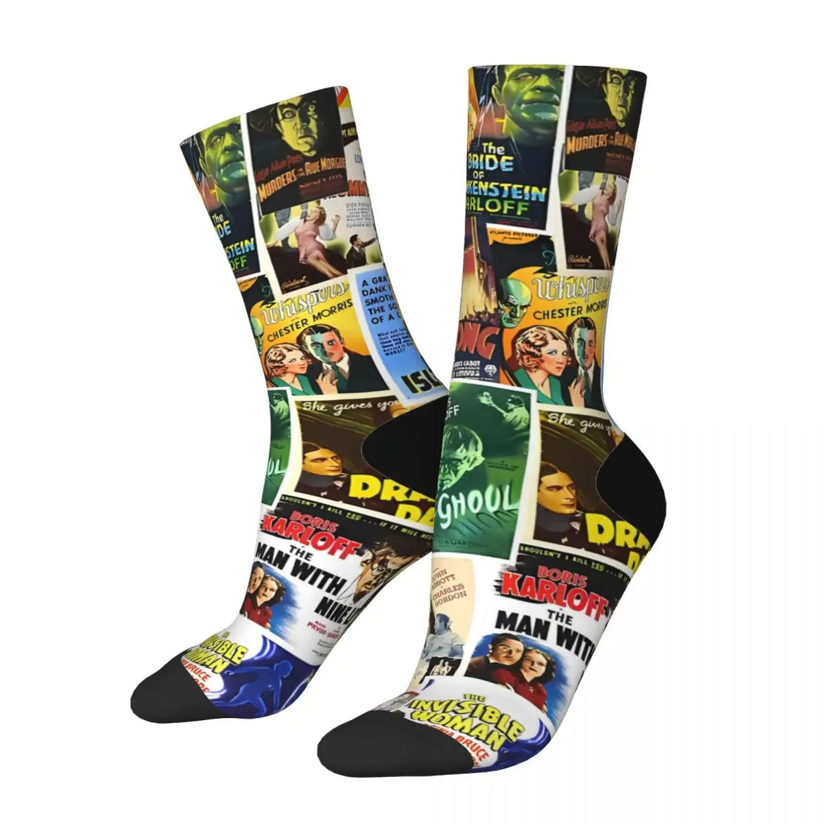 Frankenstein Horror Film Socks - Vintage Horror Men's & Unisex - Harajuku Seamless Printed Happy Crew Gift-1 Black-One Size-