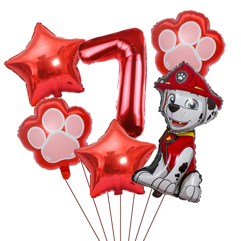 1Set Cartoon Paw Patrol Ryder Birthday Decoration - Aluminum Film Balloon Set Dog Chase Skye Marshall - Party Supplies Children Toys-Red 6pcs 7-