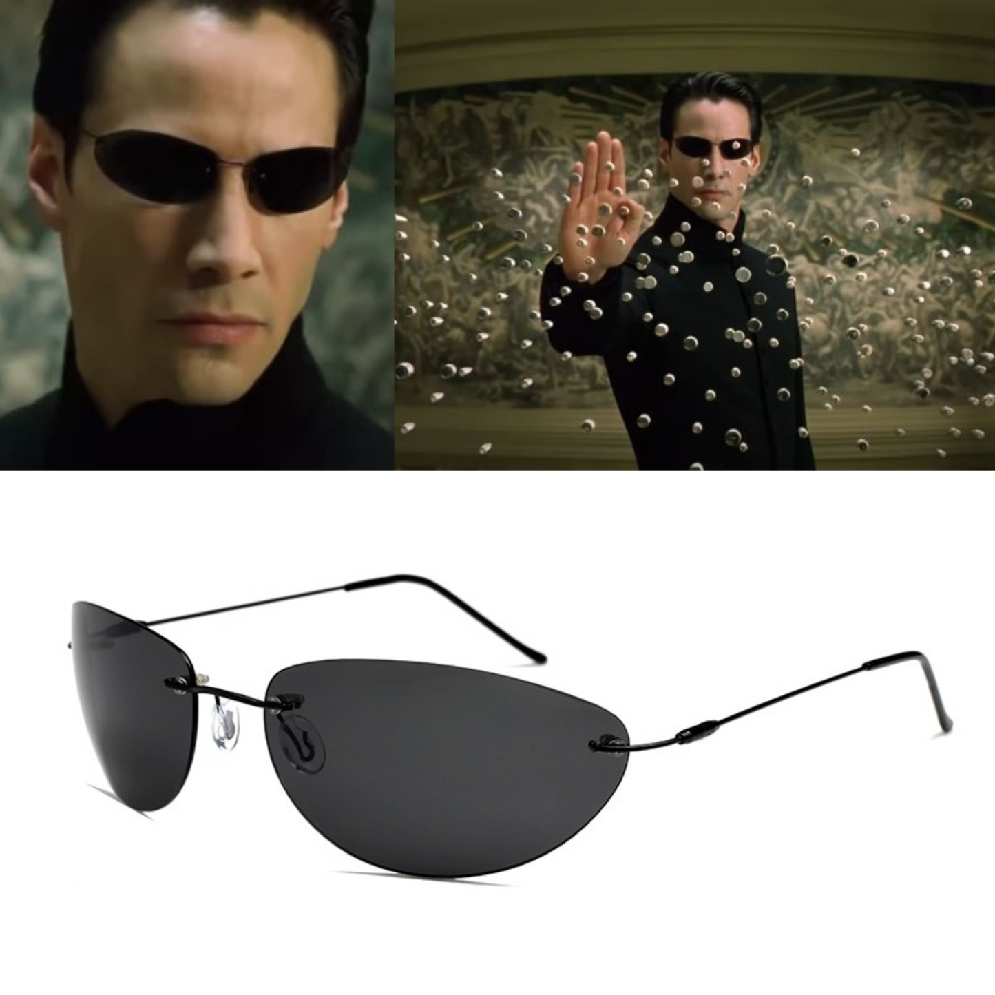 The Matrix - Neo Classical Style - Polarized Sunglasses - Ultralight Rimless Design - Driving Glasses - Black Out Mirror - Movie Prop Cosplay-Matrix Neo Style-
