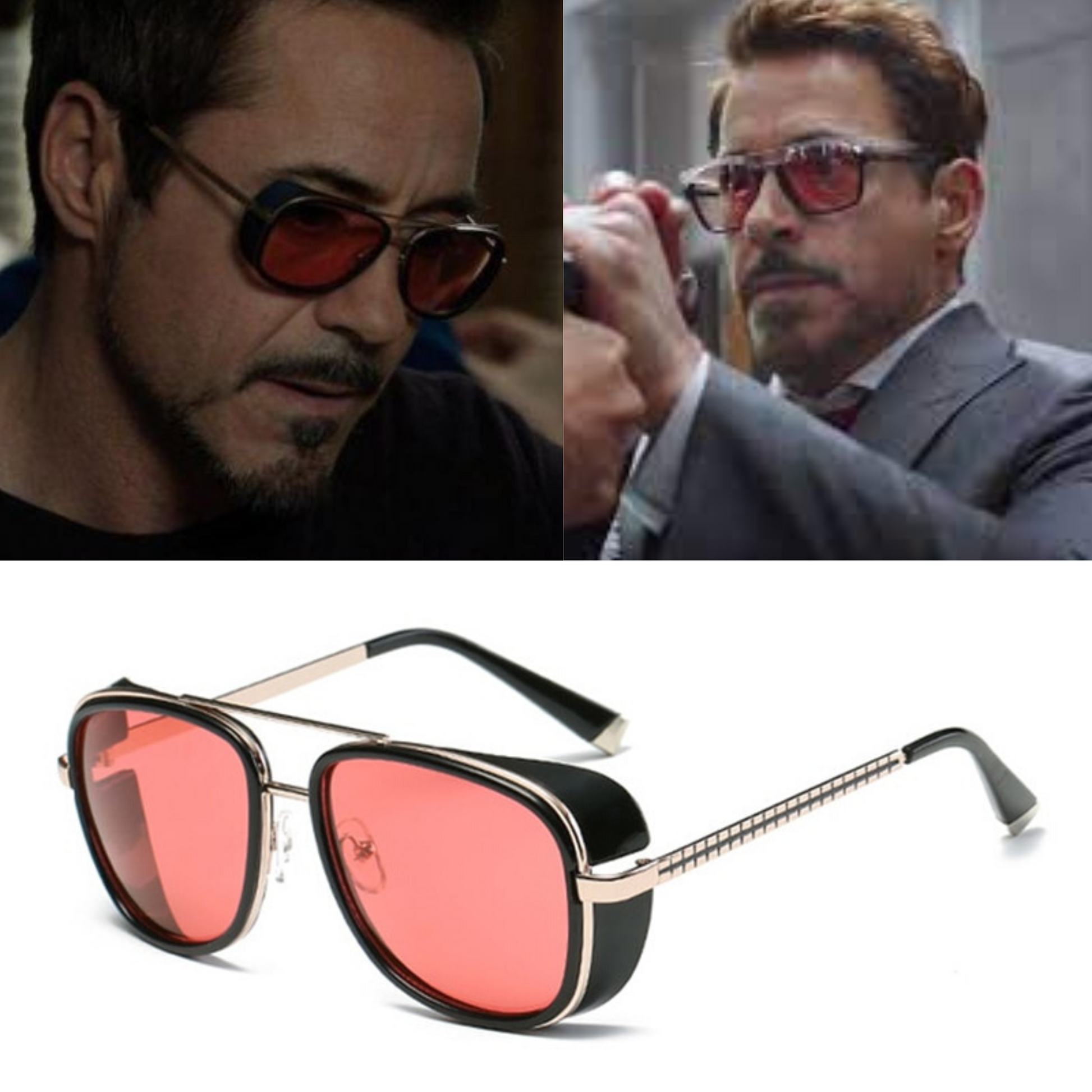 Iron Man - Steelpunk Eye Wear - Tony Stark - Iron Man 3 - Sunglasses - Mirror Designer - Lens Red UV400-Red-Classic Iron Man-