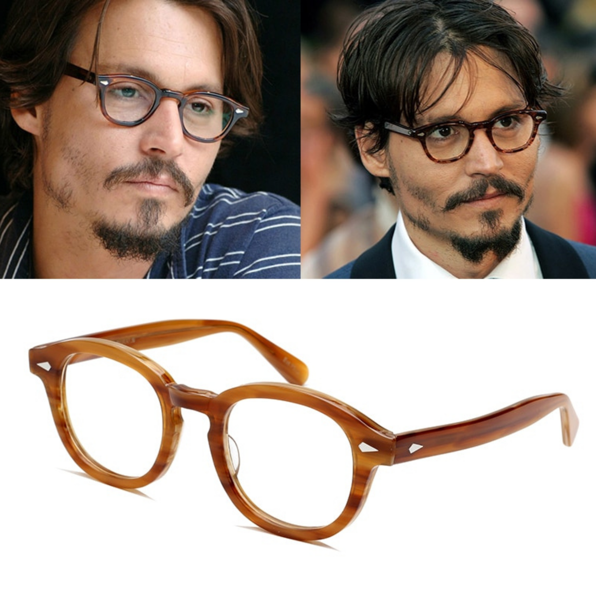 Johnny Depp - Lemtosh Style Eyewear - Top Quality Acetate Frame - Vintage Round Design - Movie Star - Replica Eyeglasses-Flax Medium-