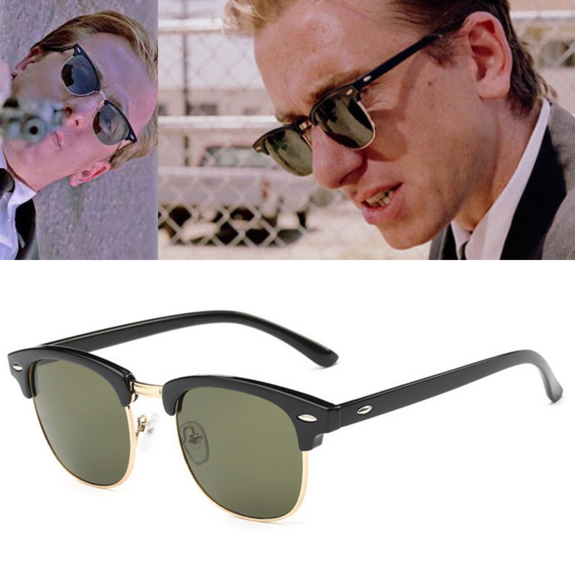 Reservoir Dogs - Polarized Semi-Rimless Sunglasses - Men Mr Orange Undercover - UV400 - Classic 90's Action Thriller Movie Replicas-Undercover Green-