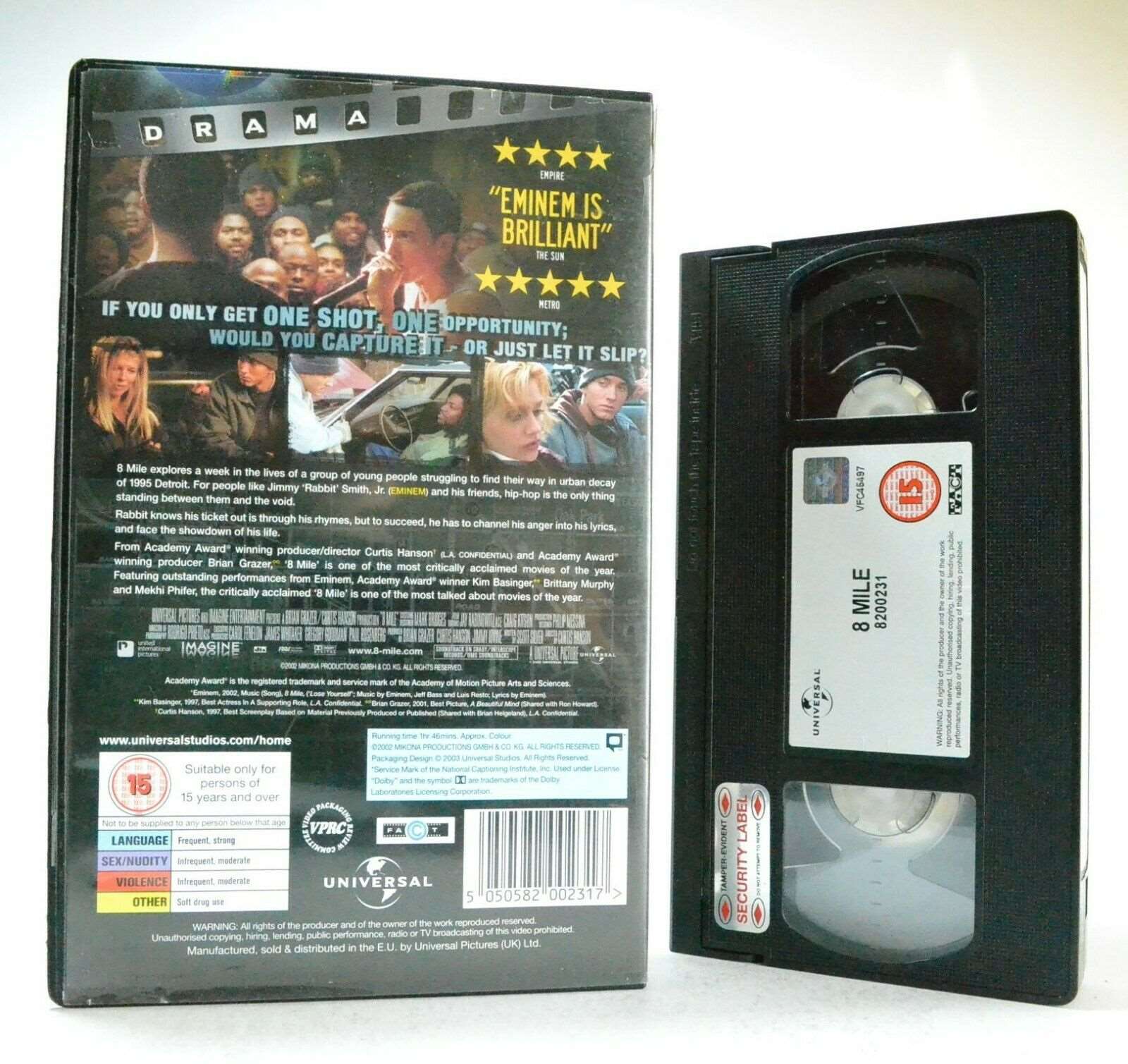 8 Mile: Drama (2002) - Large Box - Ex-Rental - Eminem/K.Basinger/B.Murphy - VHS-