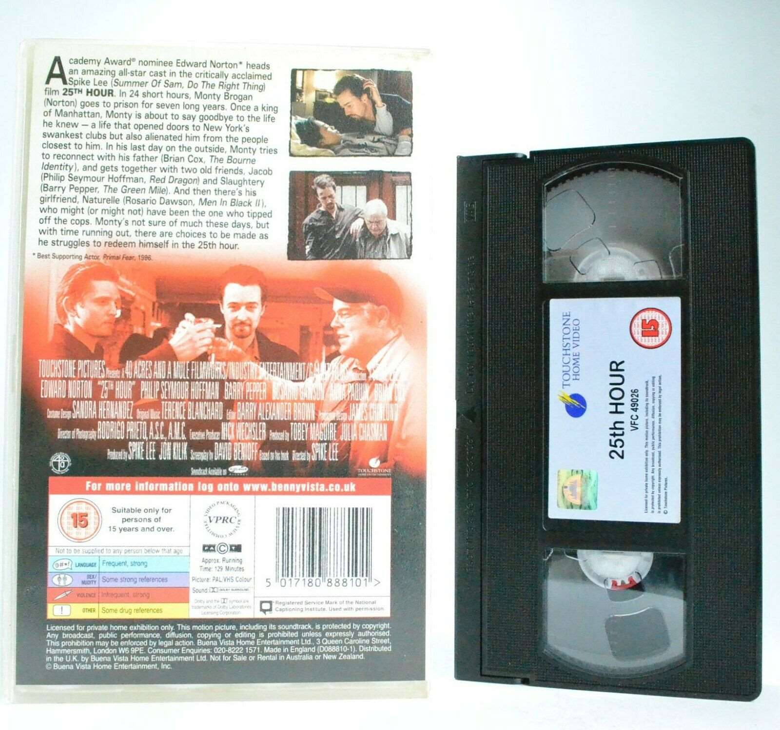 25th Hour: A S.Lee Joint - Thriller - Large Box - Ex-Rental - E.Norton - Pal VHS-