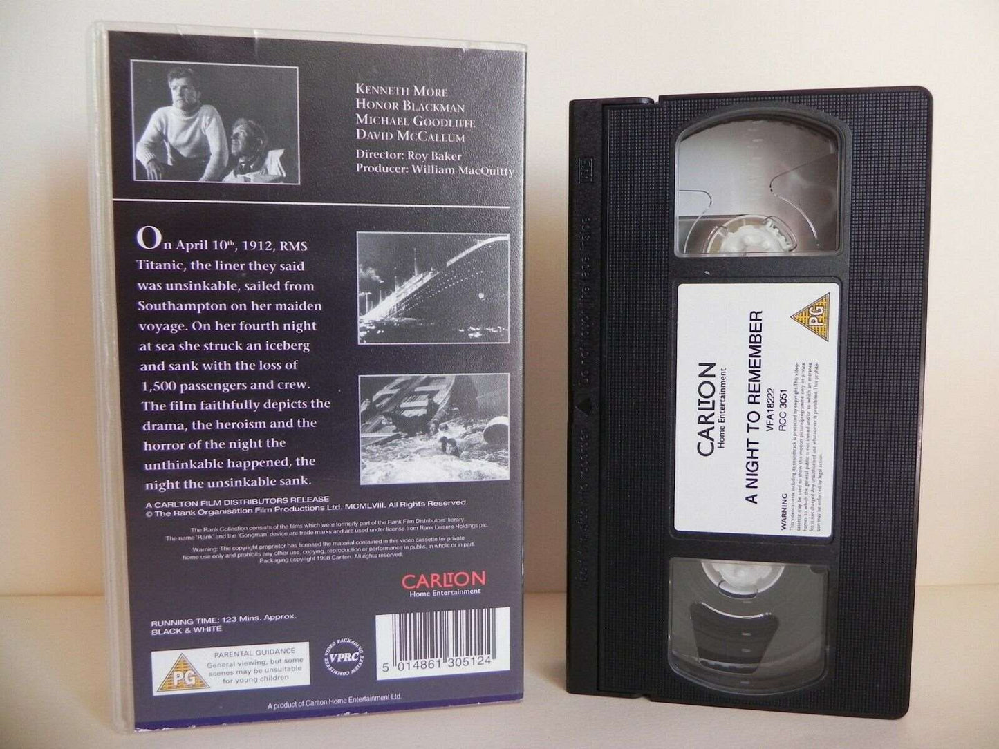 A Night To Remember - Carlton - Titanic Sea Drama - Kenneth Moore - Pal VHS-