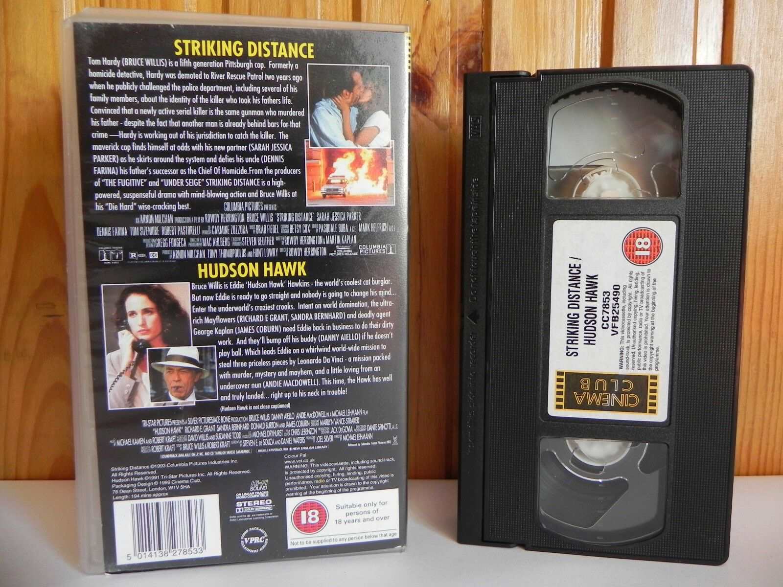 2 MOVIES - Striking Distance/Hudson Hawk - Columbia Action - Bruce Willis - VHS-