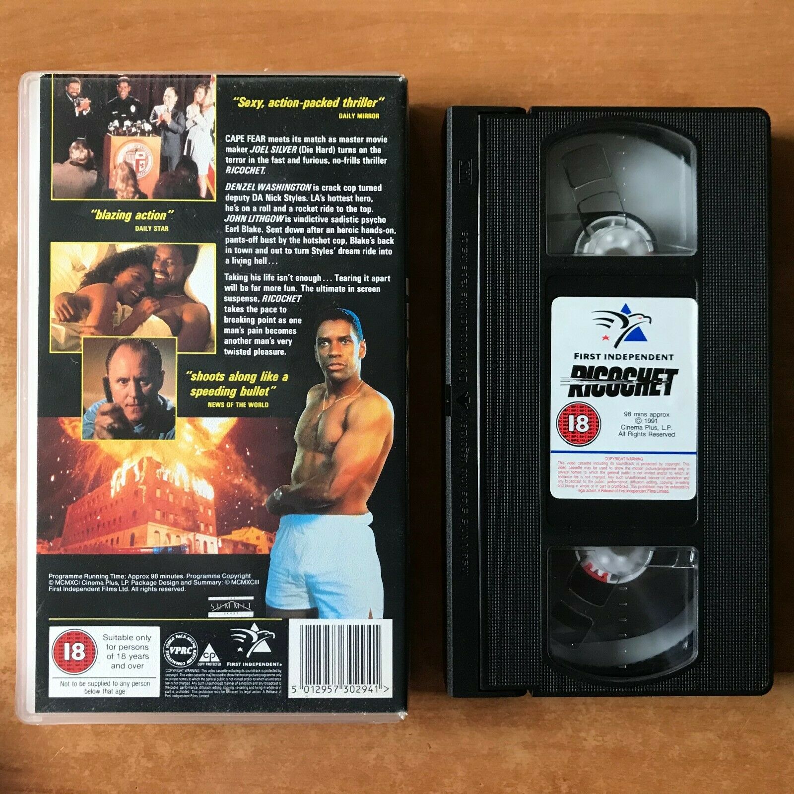 Ricochet (1991): Crime Action - Psycho Thriller - Denzel Washington - Pal VHS-