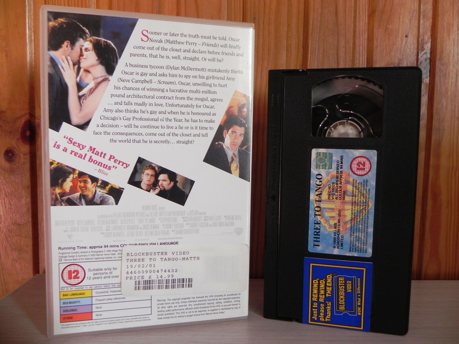 THREE TO TANGO - Neve Campbell - Large Box - Ex-Rental - Comedy - Drama - VHS-