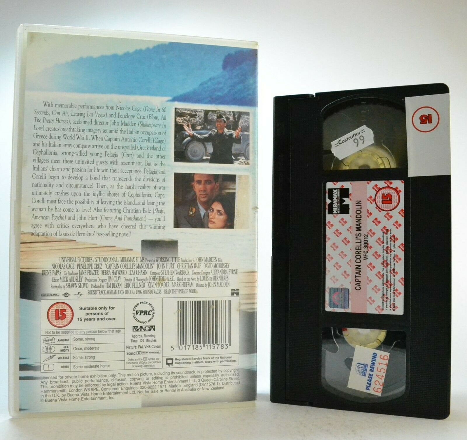 Captain Corelli's Mandolin: Romance/Drama - Large Box - N.Cage/P.Cruz - Pal VHS-