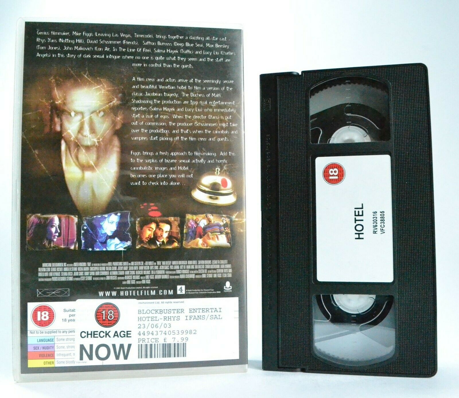 Hotel: Experimental Comedy Thriller - Large Box - S.Hayek/B.Reynolds - Pal VHS-
