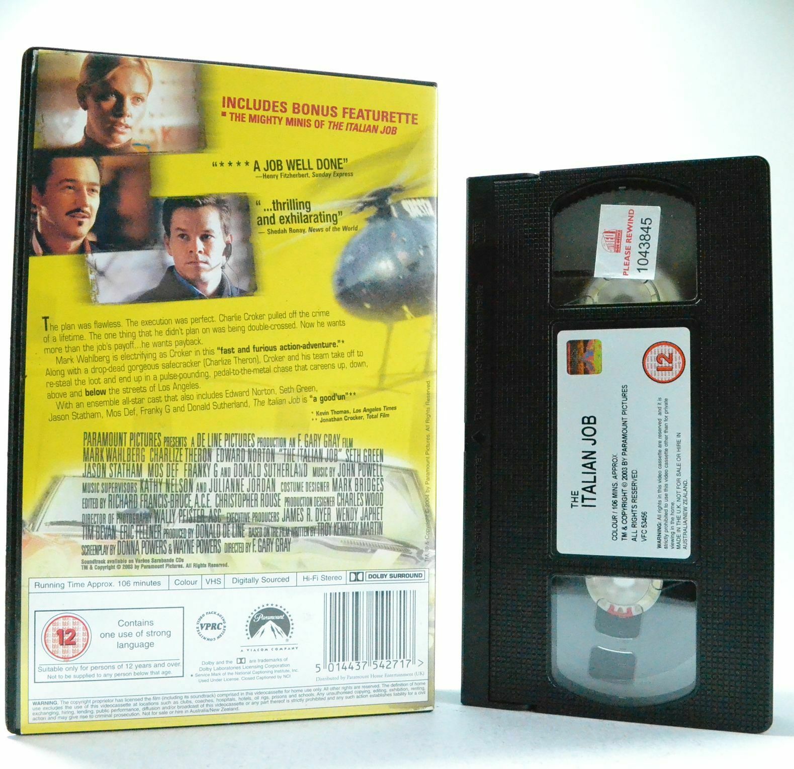 The Italian Job: Action (2003) - Large Box - Charlize Theron/Edward Norton - VHS-
