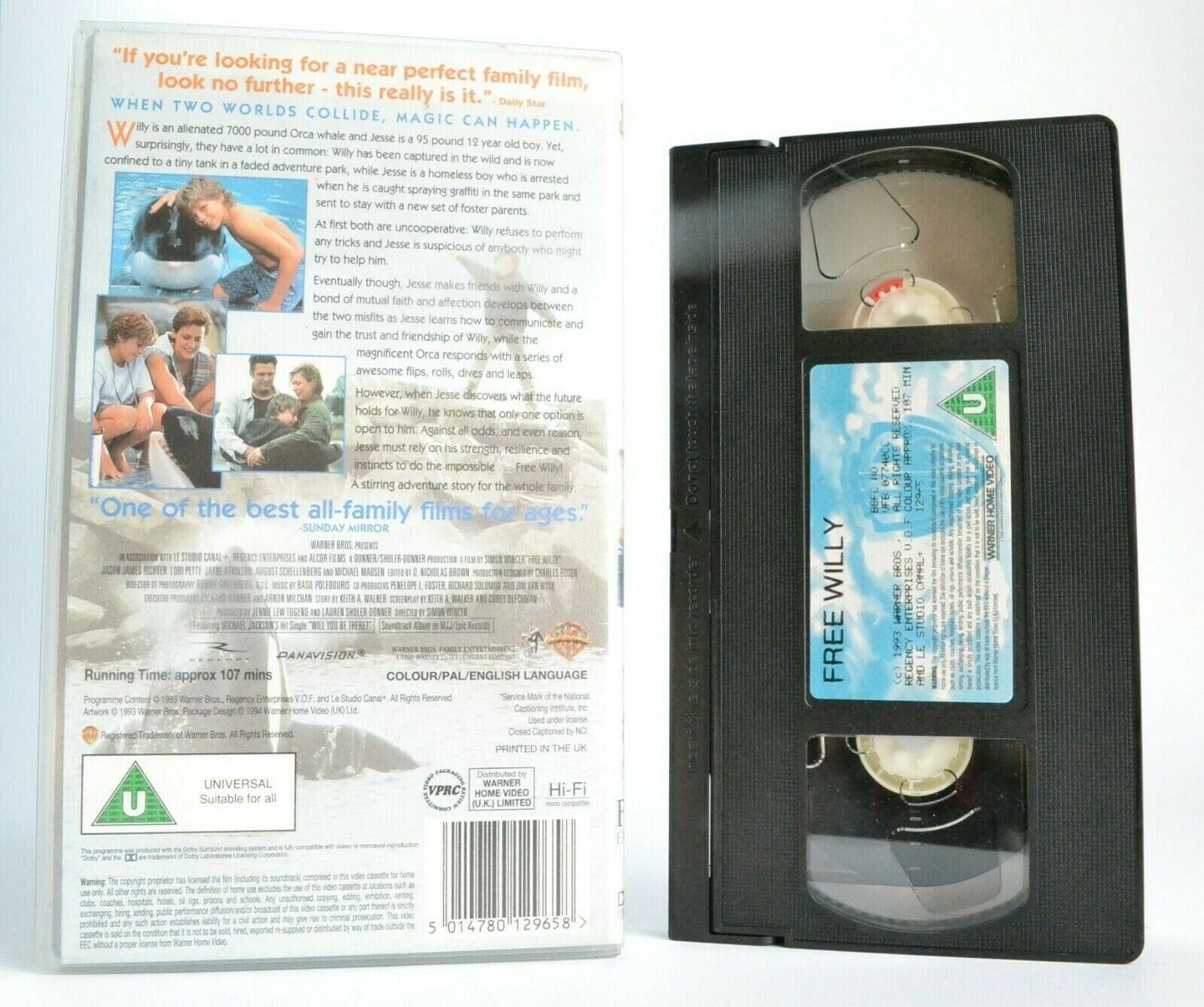 Free Willy (1993) - Family Drama -<Warner Bros>- Michael Madsen - Kids - Pal VHS-