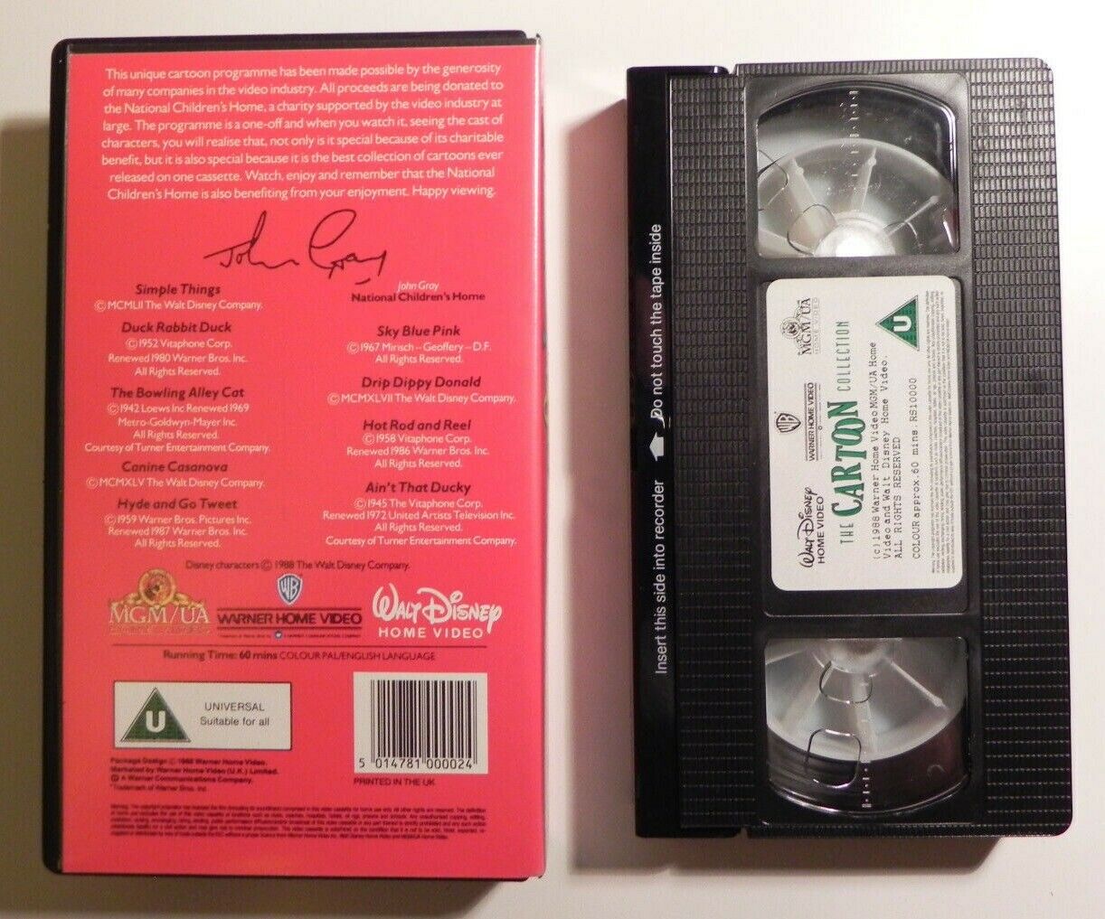 VINTAGE VIDEO - CARTOON COLLECTION - DISNEY/MGM/WARNER - ANIMATION KIDS - VHS-
