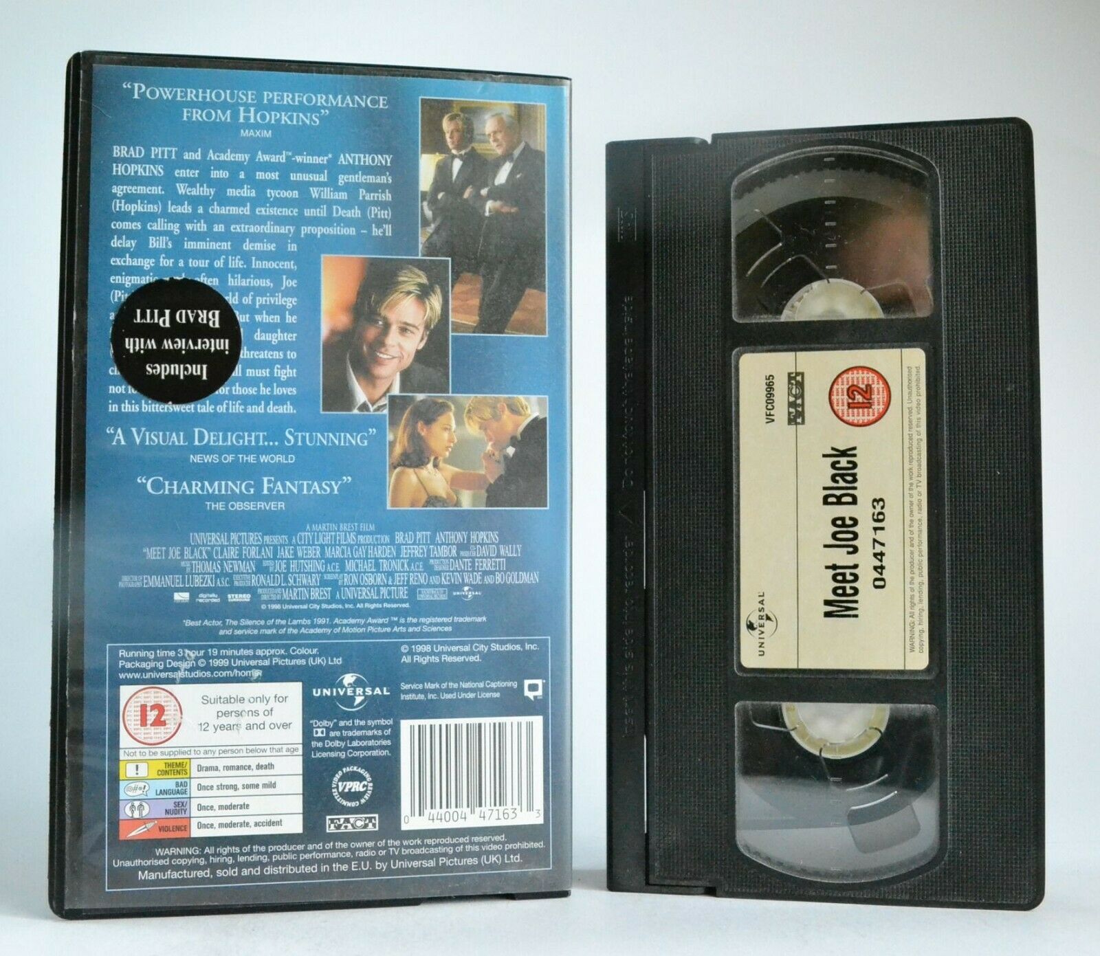 Meet Joe Black (1998) - Romantic Fantasy - Brad Pitt/Anthony Hopkins - Pal VHS-