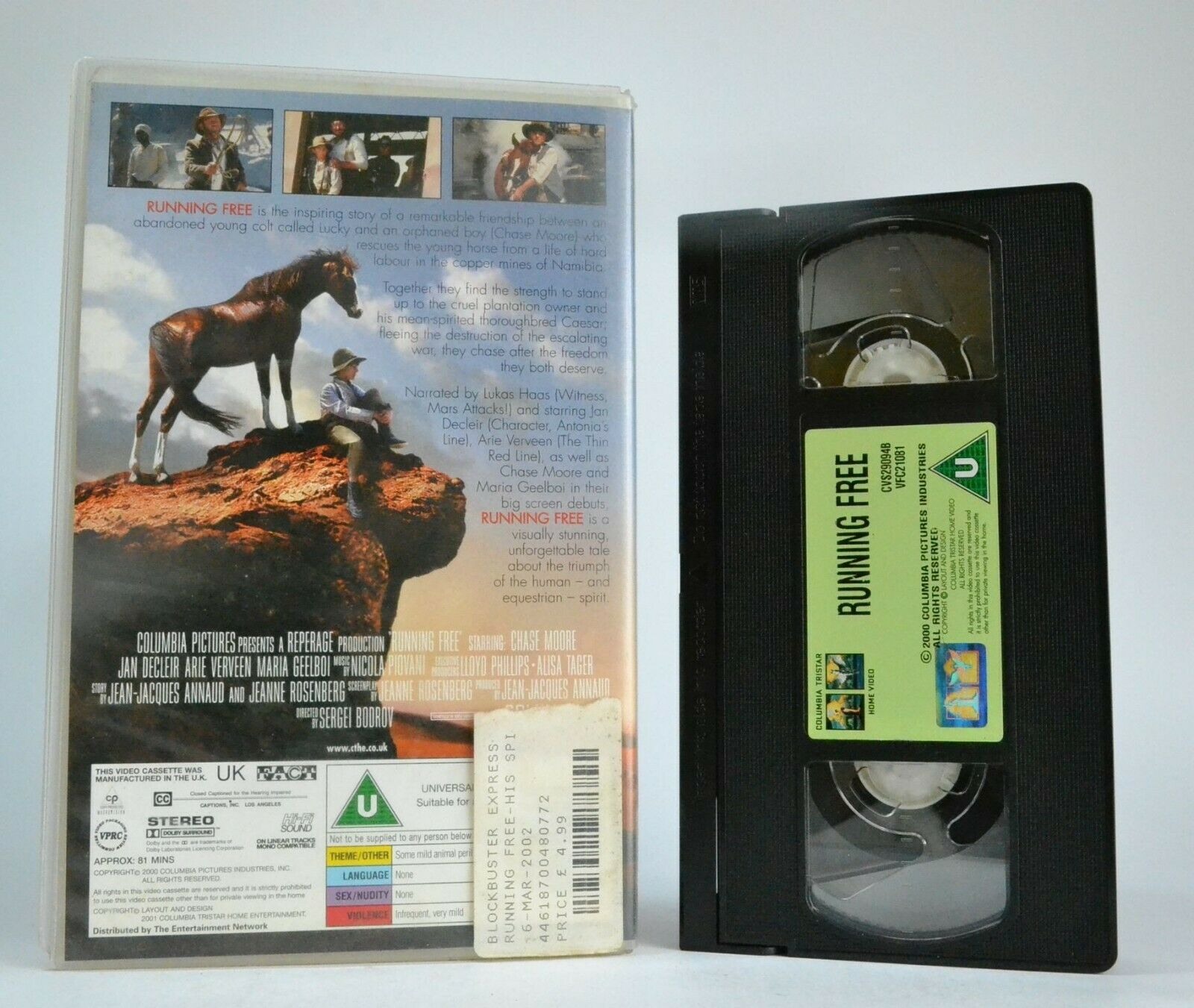 Running Free (2000): Remarkable Frendship - Family/Adventure - Large Box - VHS-