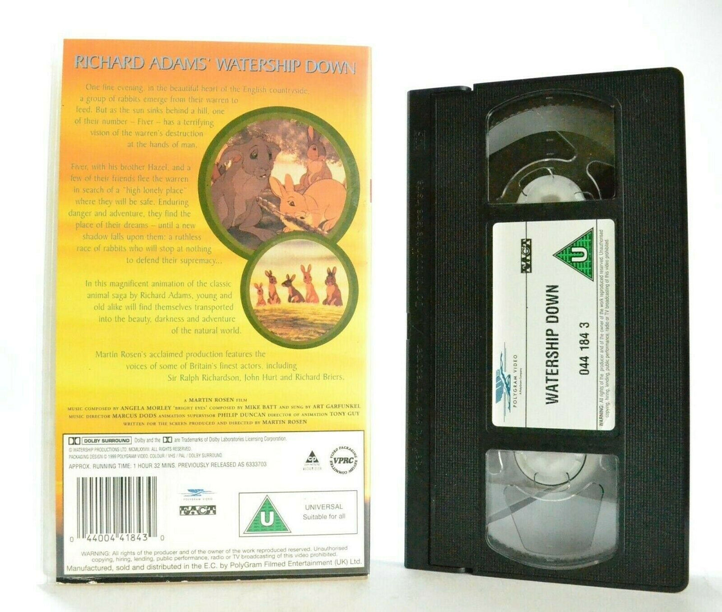 Watership Down: Based On R.Adams Novel - Classic Animation - Children's - VHS-
