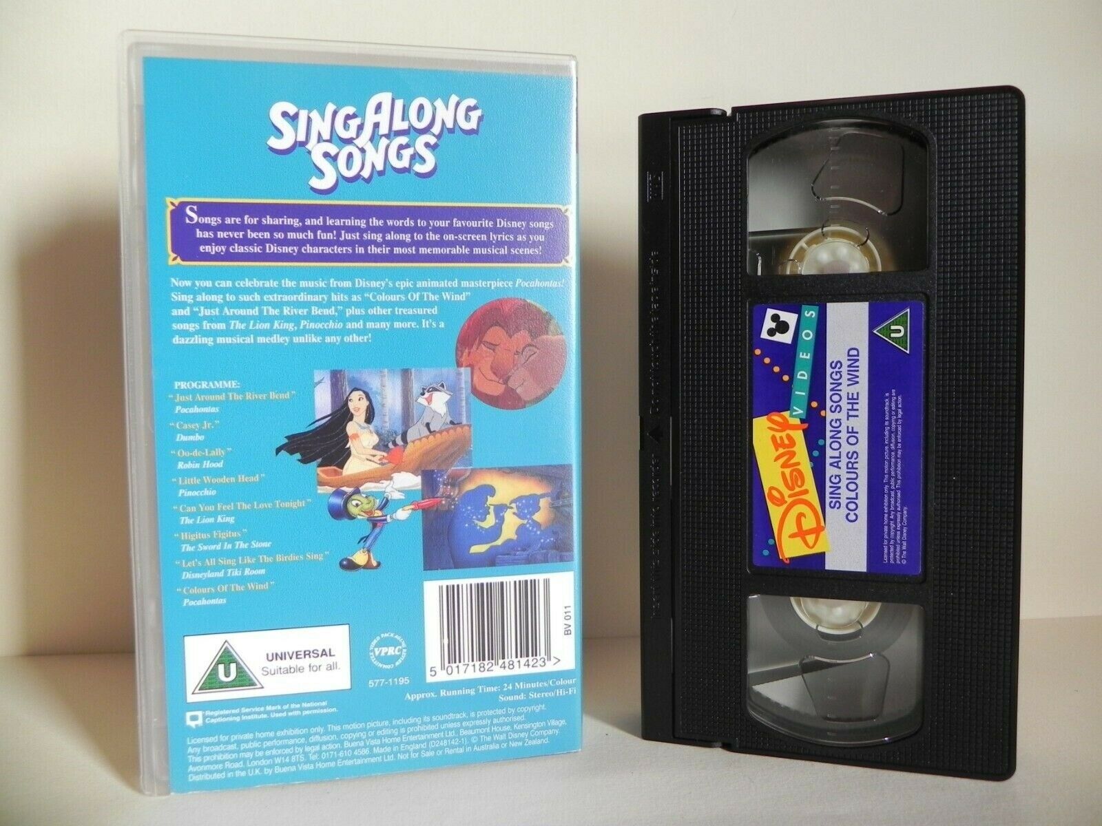 Pocahontas Sing Along Songs - Animated - Disney Classic - Fun - Kids - Pal VHS-