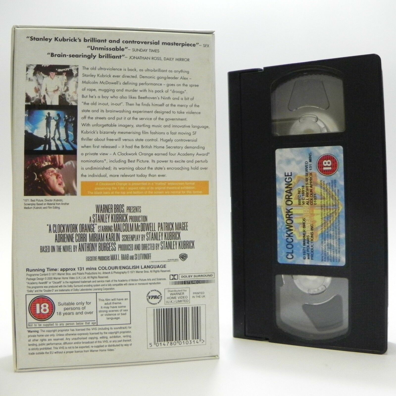 Clockwork Orange: By S.Kubrick - Classic Drama - Widescreen - M.McDowell - VHS-