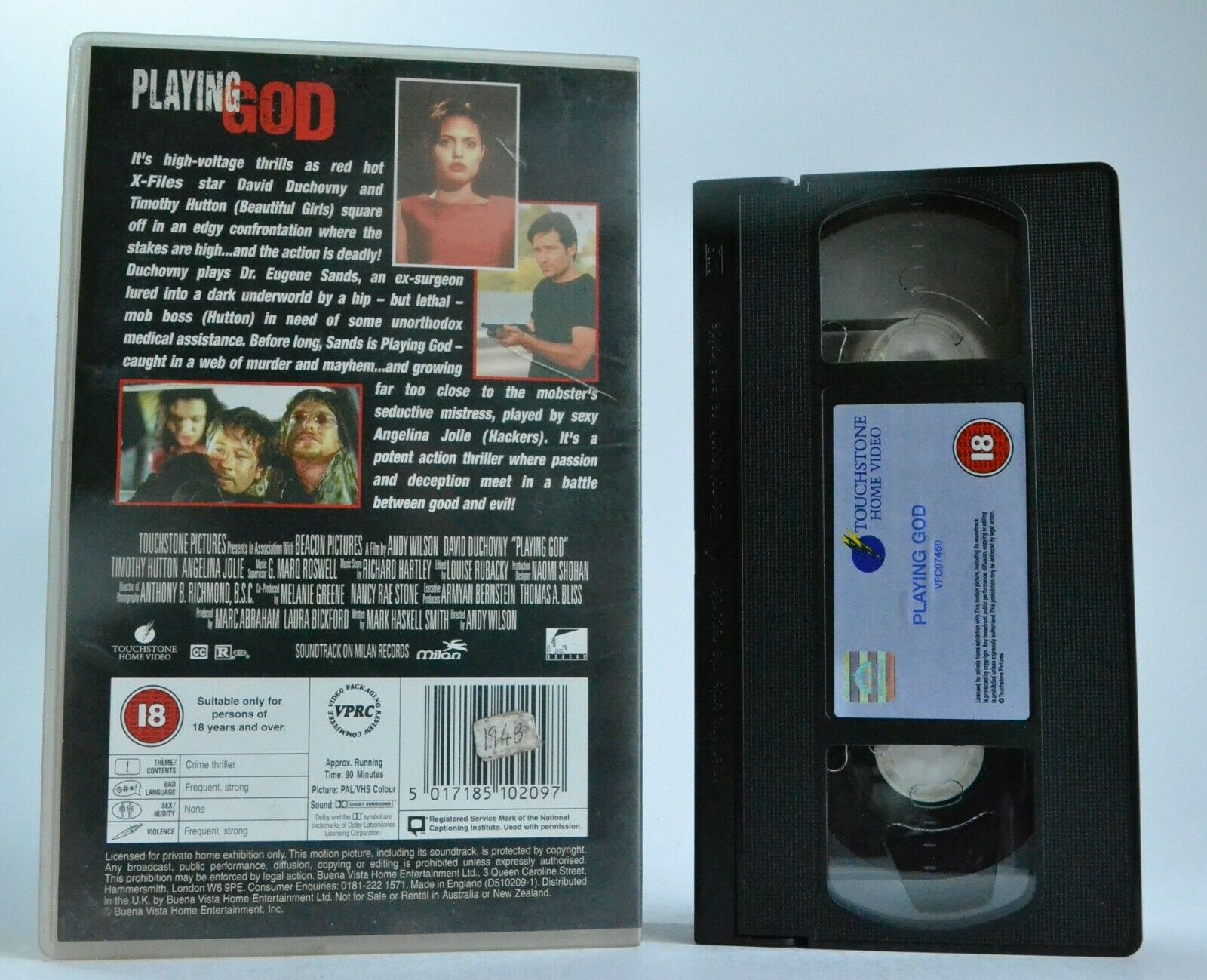Playing God - Crime Thriller - Large Box - David Duchovny/Angelina Jolie - VHS-