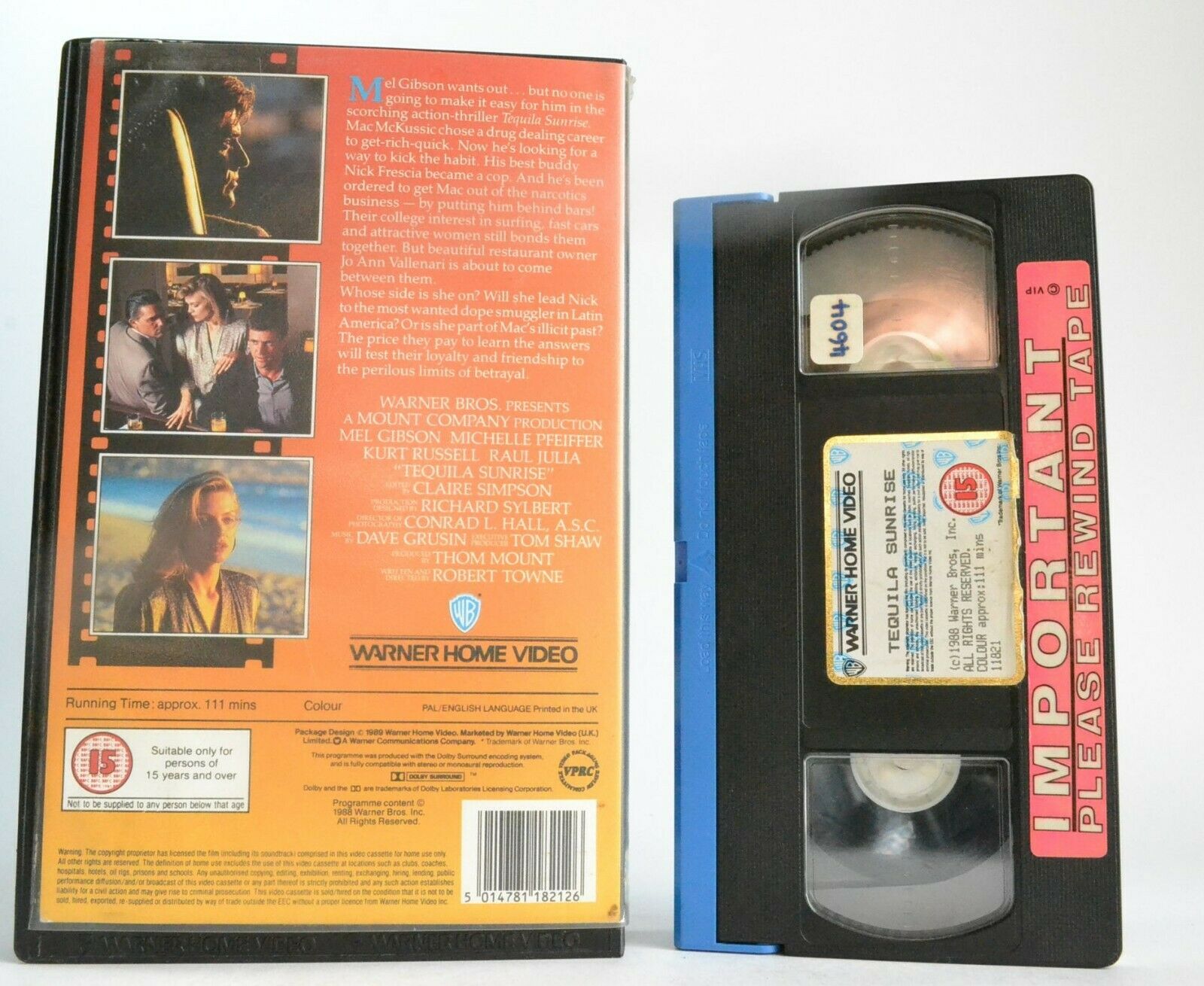 Tequila Sunrise: Crime Thriller - [Rental] - Mel Gibson/Michelle Pfeiffer - VHS-