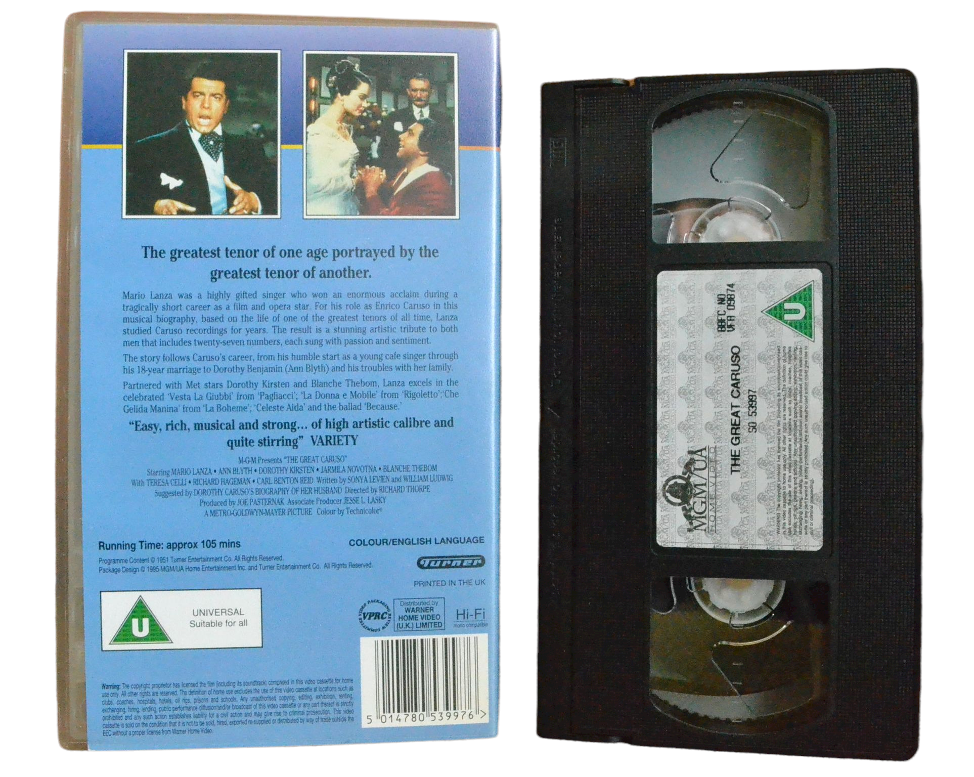 The Great Caruso - Mario Lanza - Metro Goldwyn Mayer - Vintage - Pal VHS-
