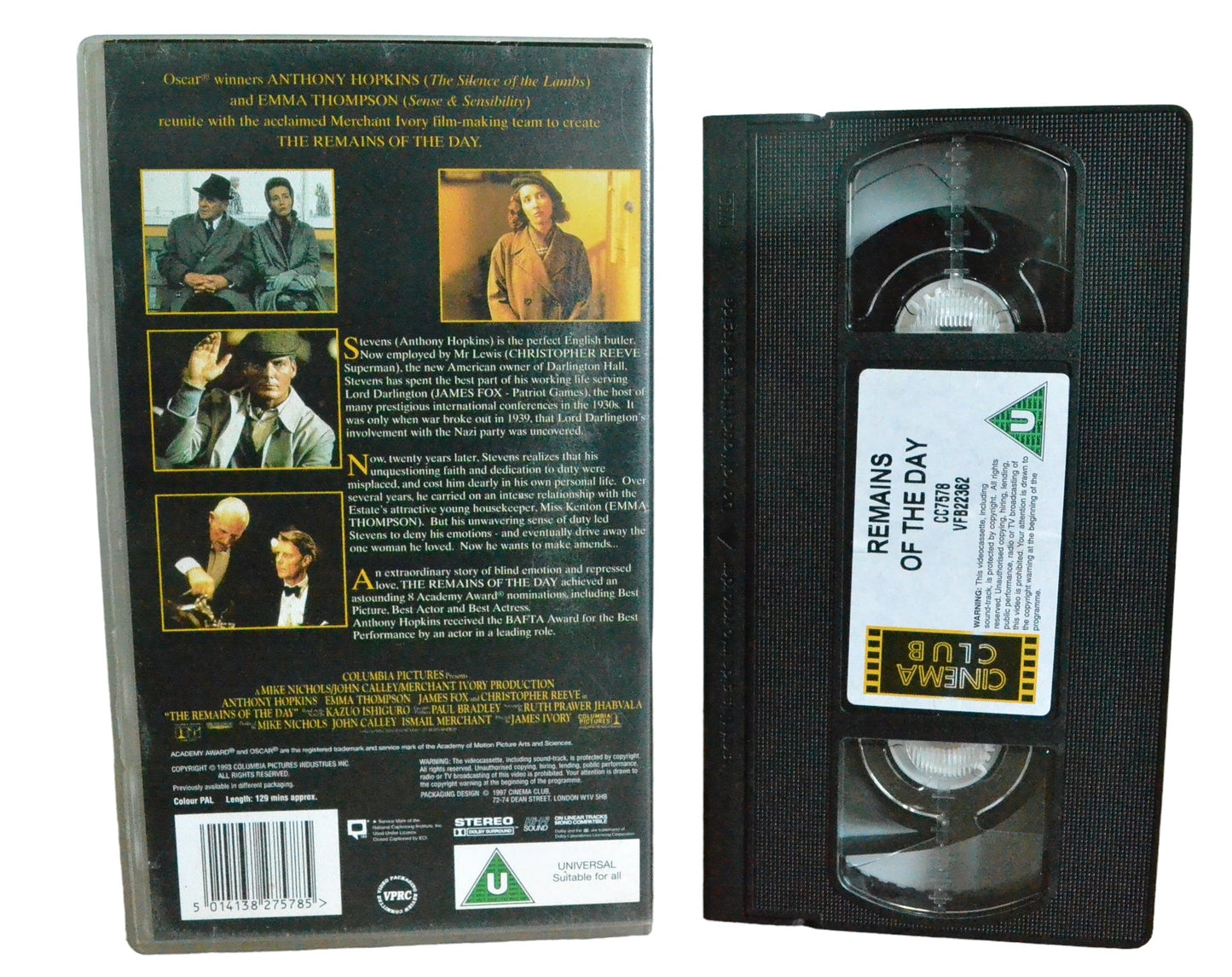 Remains Of The Day - Anthony Hopkins - Cinema Club - CC7578 - Drama - Pal - VHS-