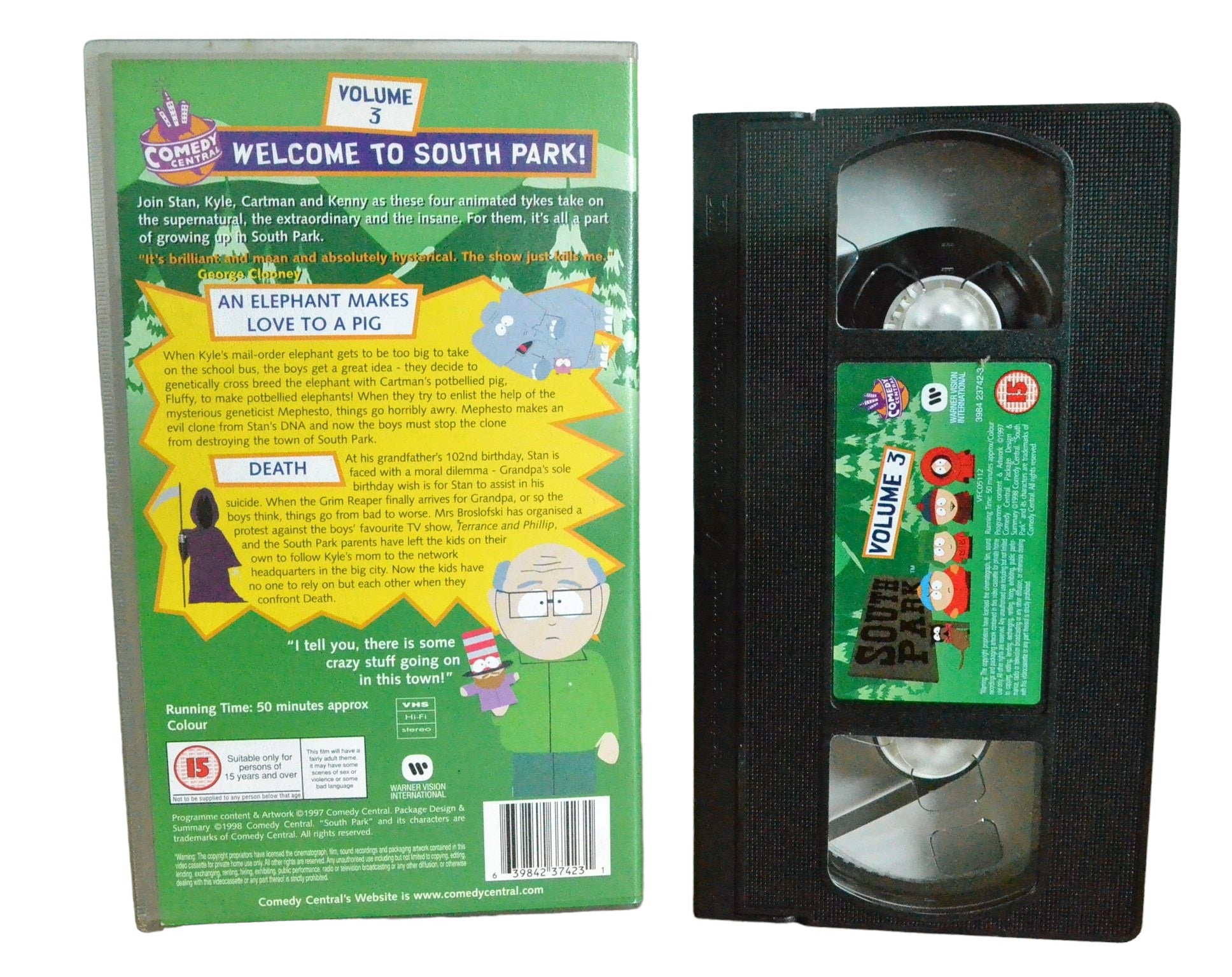 South Park : Volume 3 (An Elephant Makes Love To A Pig / Death) - Warner Vision Entertainment - 3984237423 - Comedy - Pal - VHS-