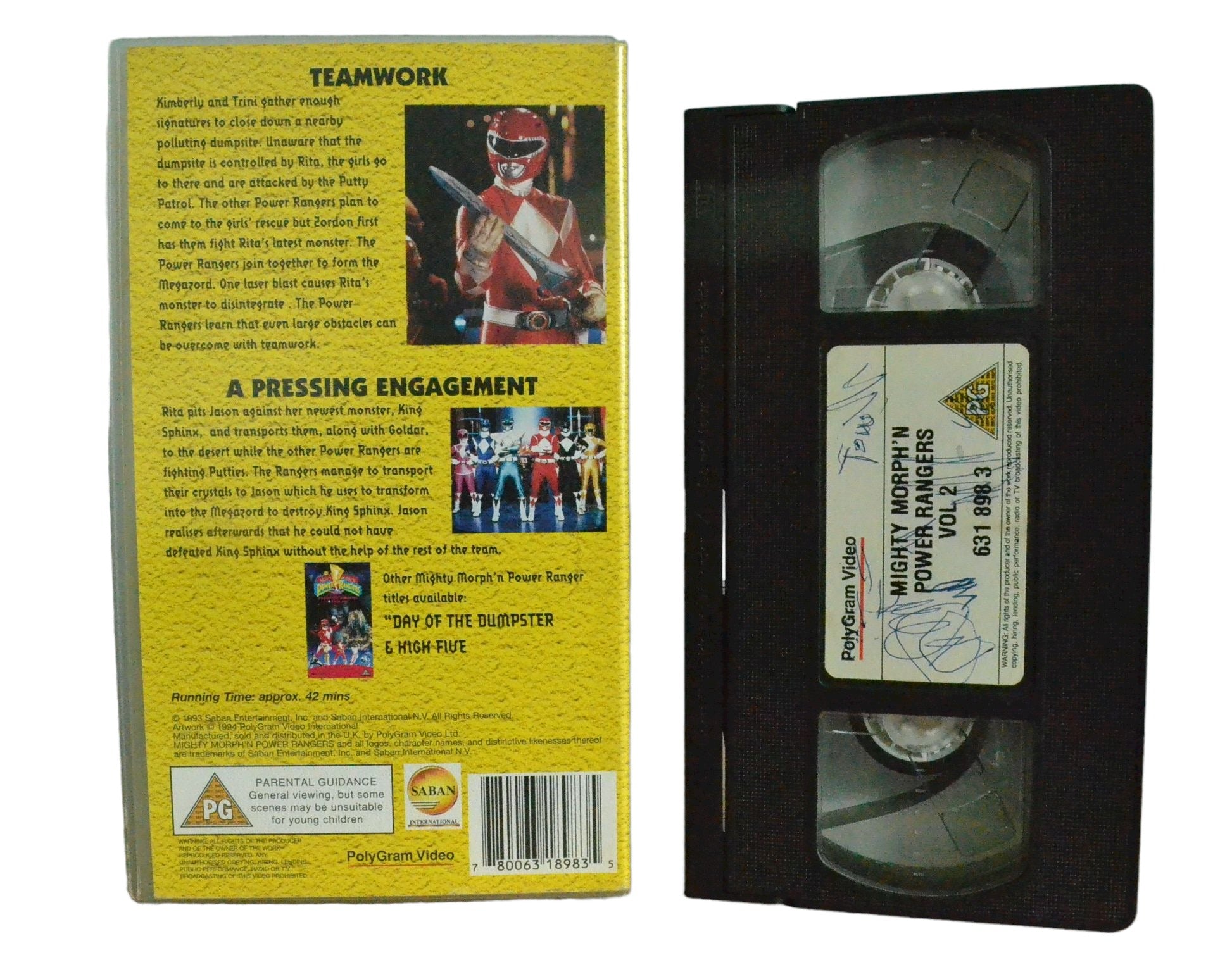 Mighty Morph 'N Power Rangers - Teamwork & A Pressing Engagement - Polygram Video - Childrens - Pal VHS-