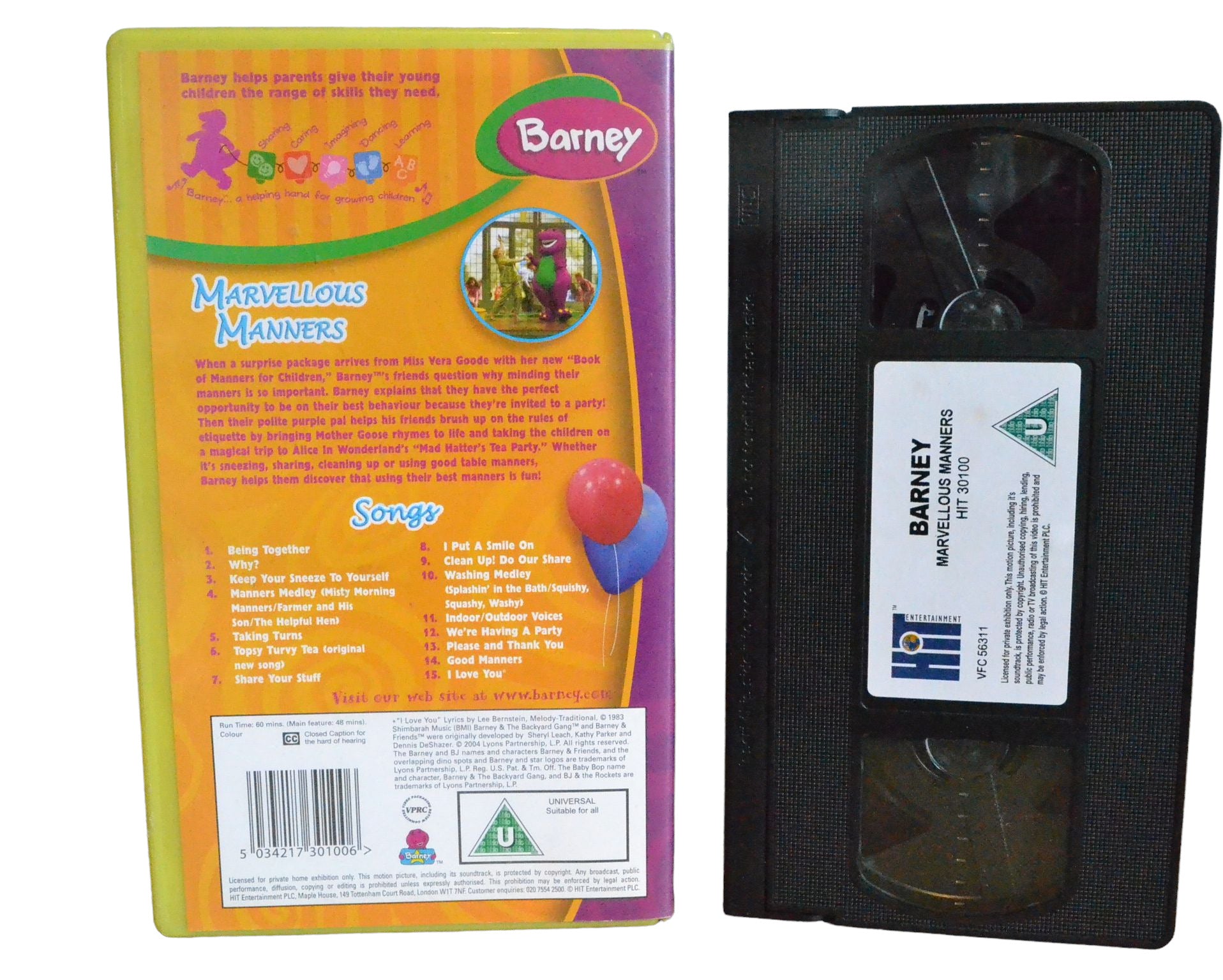 Barney : Marvellous Manners - Hit Entertainment - HIT30100 - Children - Pal - VHS-