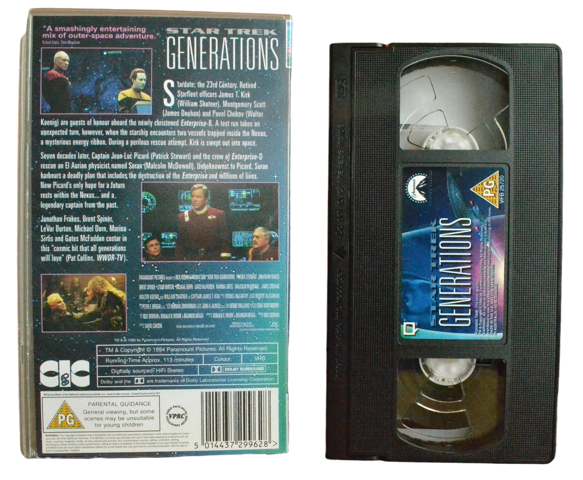 Star Trek: Generations - Patrick Stewart - Paramount - Vintage - Pal VHS-