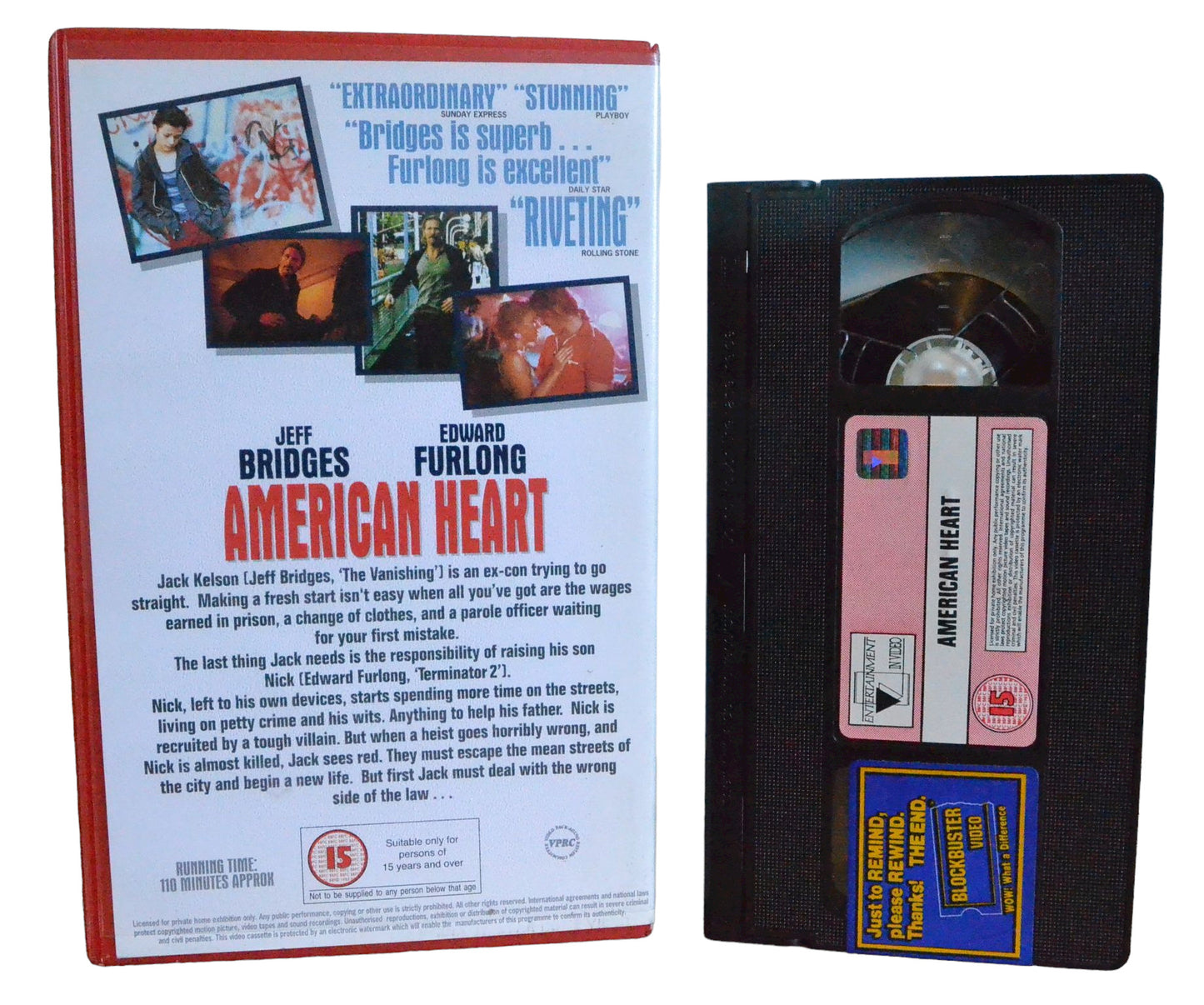 American Heart ("Moving" "Powerful" "Terrific") - Jeff Bridges - Entertainment in Video - Drama - Large Box - Pal VHS-