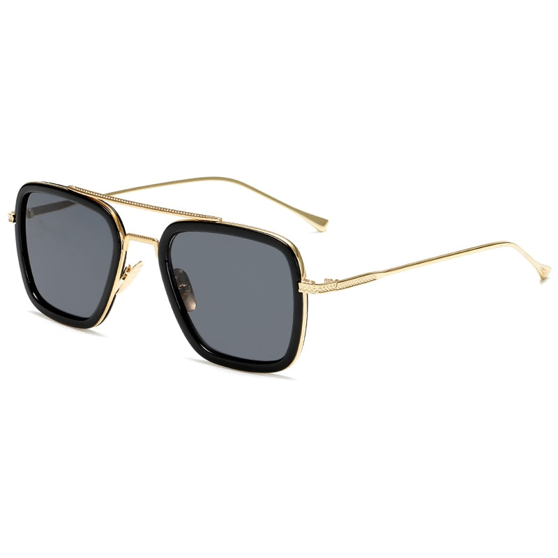 luxury Fashion Tony Stark Style for women Sunglasses Men Square Brand Design Sun Glasses Oculos Retro male iron Man oculos de-C2Gold Grey-