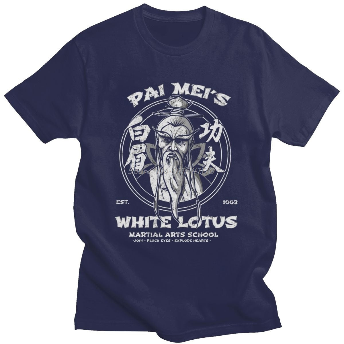 Pai Mei - White Lotus - Kill Bill - Cotton T-Shirt - Cult Movie Lover Day Wear-Navy Blue-XS-