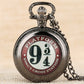 9 3/4 Station - Pocket Watch With Chain - Harry Potter Pendant - Great Gift For Film Fans - Stylish Birthday, Christmas, Valentines Day-