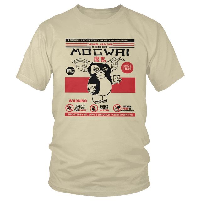 Mogwai Gremlins - T-Shirt for - 100% Cotton - Gizmo 80s Sci-Fi Monster Smash - Fan Wear-Beige-XS-