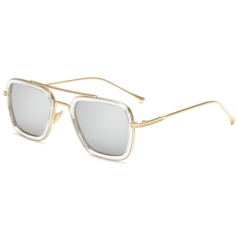 luxury Fashion Tony Stark Style for women Sunglasses Men Square Brand Design Sun Glasses Oculos Retro male iron Man oculos de-C7Silver-
